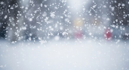 Naklejka premium Serene Winter Scene: A Captivating Display of Falling Snowflakes on a Snowy Day