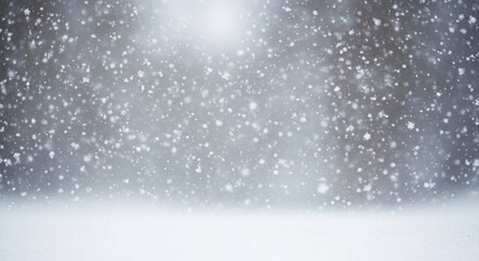 Serene snowstorm scene with delicate snowflakes falling in winter weather creating a beautiful