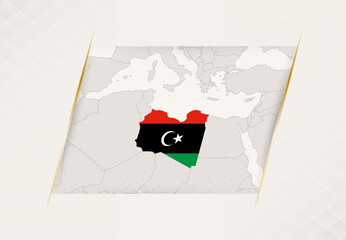 Libya Country Map Featuring National Flag Colors.