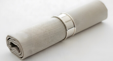 Elegant White Linen Napkin with Ring Vector Mockup for Wedding or Fine Dining