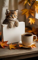 cat with cup of coffee