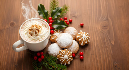 Cozy Holiday Mug Mockup Vector with Blurred Bokeh Lights Background and Copy Space generated ai