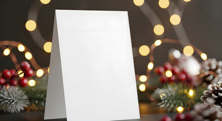 Holiday Greeting Card Mockup  with Festive Blurred Christmas Background generated ai