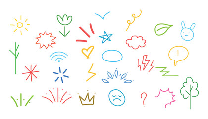 Obraz premium Hand drawn doodles vector illustration with colorful abstract shapes isolated on a white background