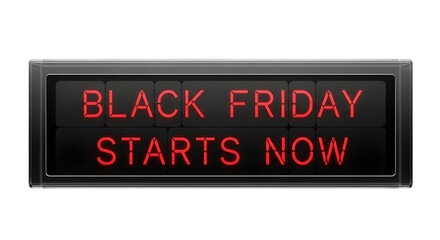 Black friday starts now illuminated sign isolated on transparent background