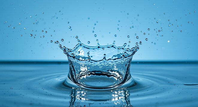 Captivating water splash crown with droplets suspended in mid air
