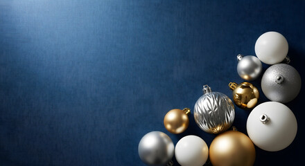Minimalist Corporate Holiday Background with Silver & White Ornaments generated ai