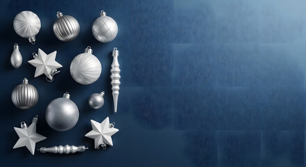 Minimalist Corporate Holiday Background with Silver & White Ornaments generated ai