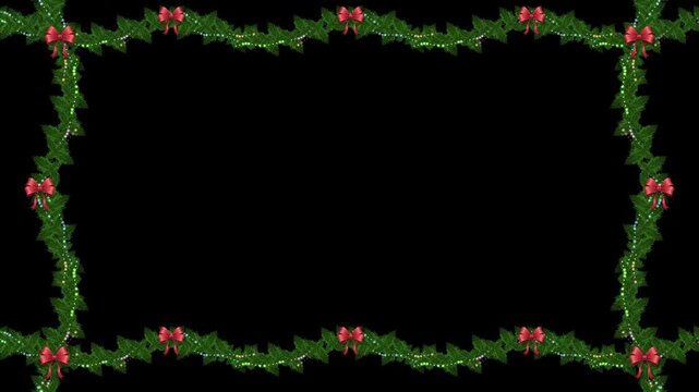 A minimalist Christmas frame featuring a dense holly and evergreen garland lining all four edges of the screen.