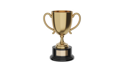 A gleaming 3D rendered gold trophy with a black base and an engraving plate, symbolizing achievement, success, and victory. background removed