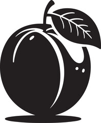 Illustration of fresh plum fruit with stem and leaf isolated on transparent background vector silhouette