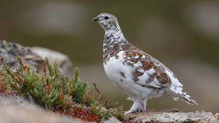 Adult White-Tailed Ptarmigan in Summer Plumage, Blending into Alpine Tundra of Rocky Mountain National Park, Colorado