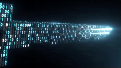 Futuristic digital key with binary code in dark glowing environment - Powered by Adobe