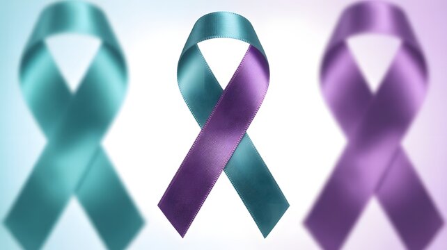 Teal and purple awareness ribbon symbolizing suicide prevention, domestic violence awareness, sexual assault support, mental health advocacy, strength, hope, and global awareness causes