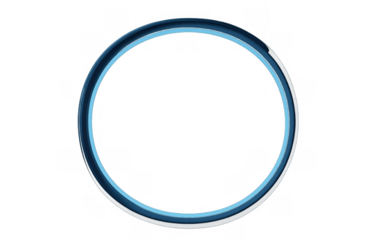 Blue neon circle frame with glowing light effect creating a modern abstract border isolated on transparent background - Powered by Adobe