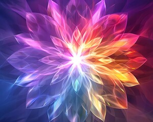 Radiant Abstract Floral Design with a Burst of Colors and Intricate Petal Patterns, Creating a Luminous and Eye-Catching Composition with Striking Visuals