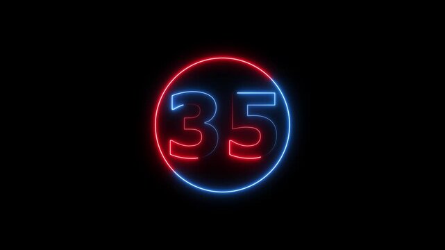 Glowing neon colorful 40 seconds countdown animation with circular progress bar in pink and blue on black background. Timer for events, gaming, streaming, broadcast, and technology intro 4K video