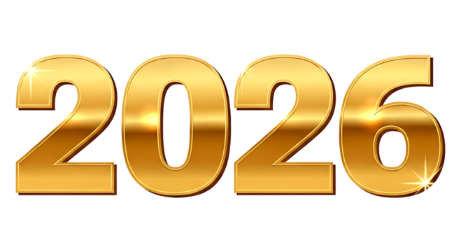 2026 Golden 3D Text Effect, Luxury Metallic Gold Number Design for New Year Celebration
