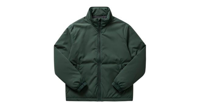 Green puffer jacket with zipper