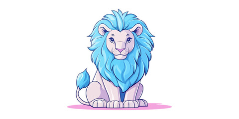 Majestic Blue Lion Cartoon Illustration with Detailed Fur and Features.