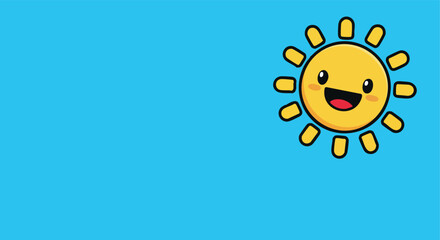 A cheerful cartoon sun with rosy cheeks and a wide smile shines brightly against a clear blue sky backdrop illustrating joy and warmth