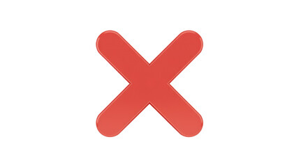 A bold red 'X' mark with rounded ends, symbolizing cancellation, error, or removal on a dark transparent background. A clear, modern icon. background removed