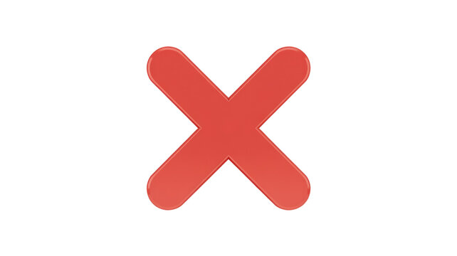 A bold red 'X' mark with rounded ends, symbolizing cancellation, error, or removal on a dark transparent background. A clear, modern icon. background removed