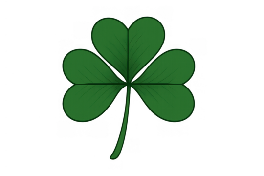 Green shamrock clover leaf representing st. Patrick's day, irish luck, and good fortune. Transparent background for easy use