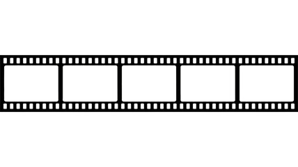 Fototapeta premium A classic black film strip with five empty frames and sprocket holes, ideal for creative photography or video projects. Cinematic template. background removed