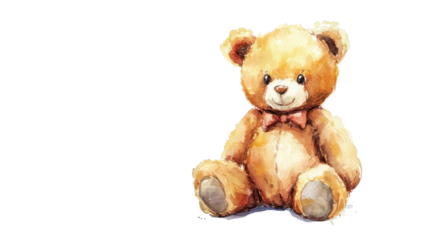 Cute coquette teddy bear watercolor art adorable plush toy pastel bow feminine style soft character charming isolated on white background