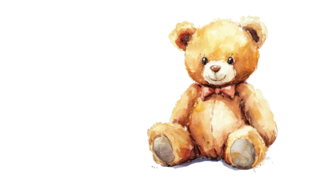Cute coquette teddy bear watercolor art adorable plush toy pastel bow feminine style soft character charming isolated on white background