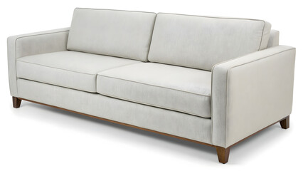 Modern light gray sofa with patterned cushions and wooden legs