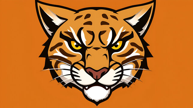 A fierce mascot head shows a tan and brown bobcat with golden eyes