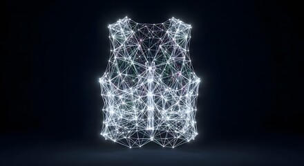 Abstract Vest of Interconnected Luminous Points Forming Futuristic Network Representing Connectivity and Data Flow Innovation in Digital Clothing on Dark Black Background