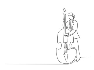 Continuous line art drawing of Cello Music Player. Musician playing cello in single outline illustration. © Mc Doodle