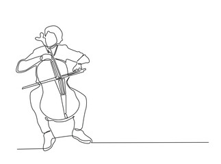 Continuous line art drawing of Cello Music Player. Musician playing cello in single outline illustration.