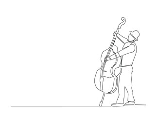 Continuous line art drawing of Cello Music Player. Musician playing cello in single outline illustration.