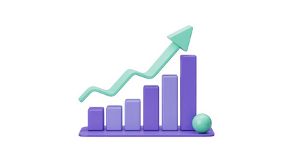 A 3D bar chart illustrates increasing growth and positive progress with an upward arrow and a teal sphere. background removed