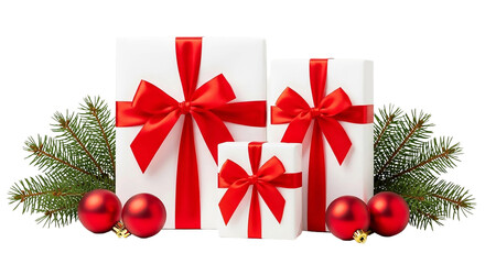 Christmas presents with red ribbons for holiday