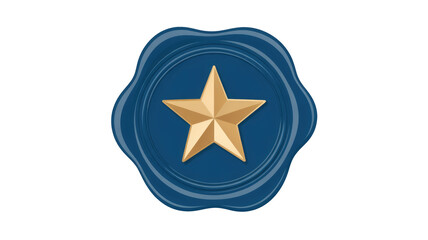 A golden five-pointed star is perfectly centered on a stylized deep blue wax seal, standing out against a plain dark transparent background. background removed