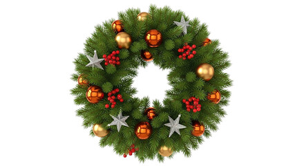 Christmas wreath with ornaments and stars