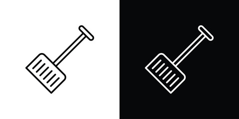 Snow shovel icon. Line with editable stroke. © Bsbd