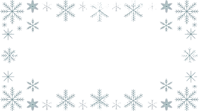 A festive winter background featuring a border of elegant white and blue snowflakes arranged around an empty green space, perfect for seasonal designs. background removed - Powered by Adobe