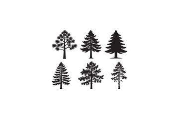 Softwood Eastern White Pine tree vector silhouettes black image.