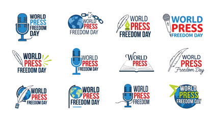 World press freedom day collection of illustrated badges and logos