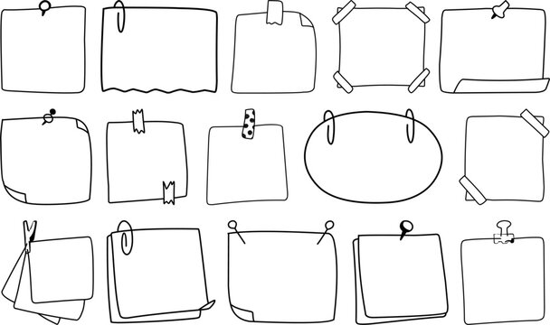Sticky notes and paper memo doodles illustrated as versatile vector elements for reminders, planners, bulletin boards, and creative organizational projects.