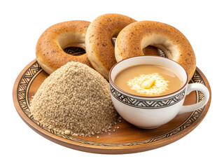 Traditional Bagels with Creamy Butter and Sesame Seeds on a Wooden Plate