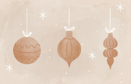 Neutral Vintage Watercolor Christmas Holiday Ornament Decorations