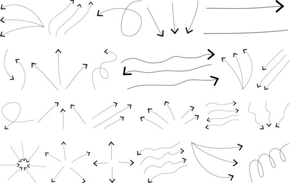 “Hand-drawn arrow doodles and dynamic direction lines designed as expressive vector elements for highlighting movement, flow, and creative graphic projects.