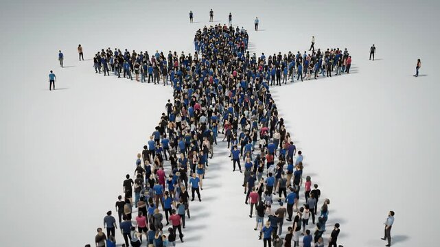 A large group of people forming a human shape from above.